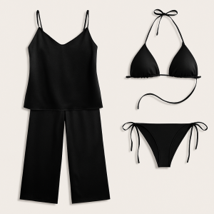 Satin Silk Camisole & Pajama with Bikini Set Dual Style Nightwear for Women (DC-4003)