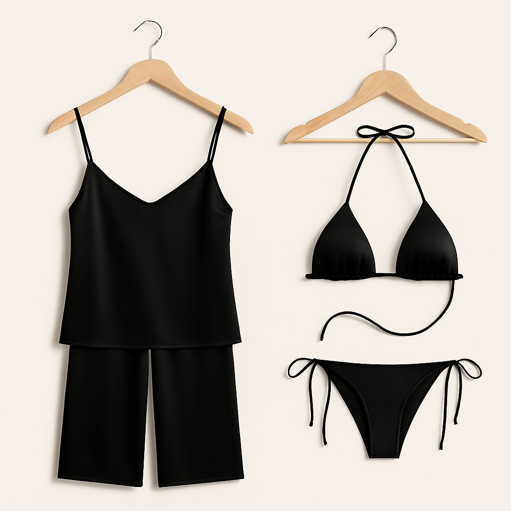 Satin Silk Camisole & Pajama with Bikini Set Dual Style Nightwear for Women (DC-4003) - Image 2