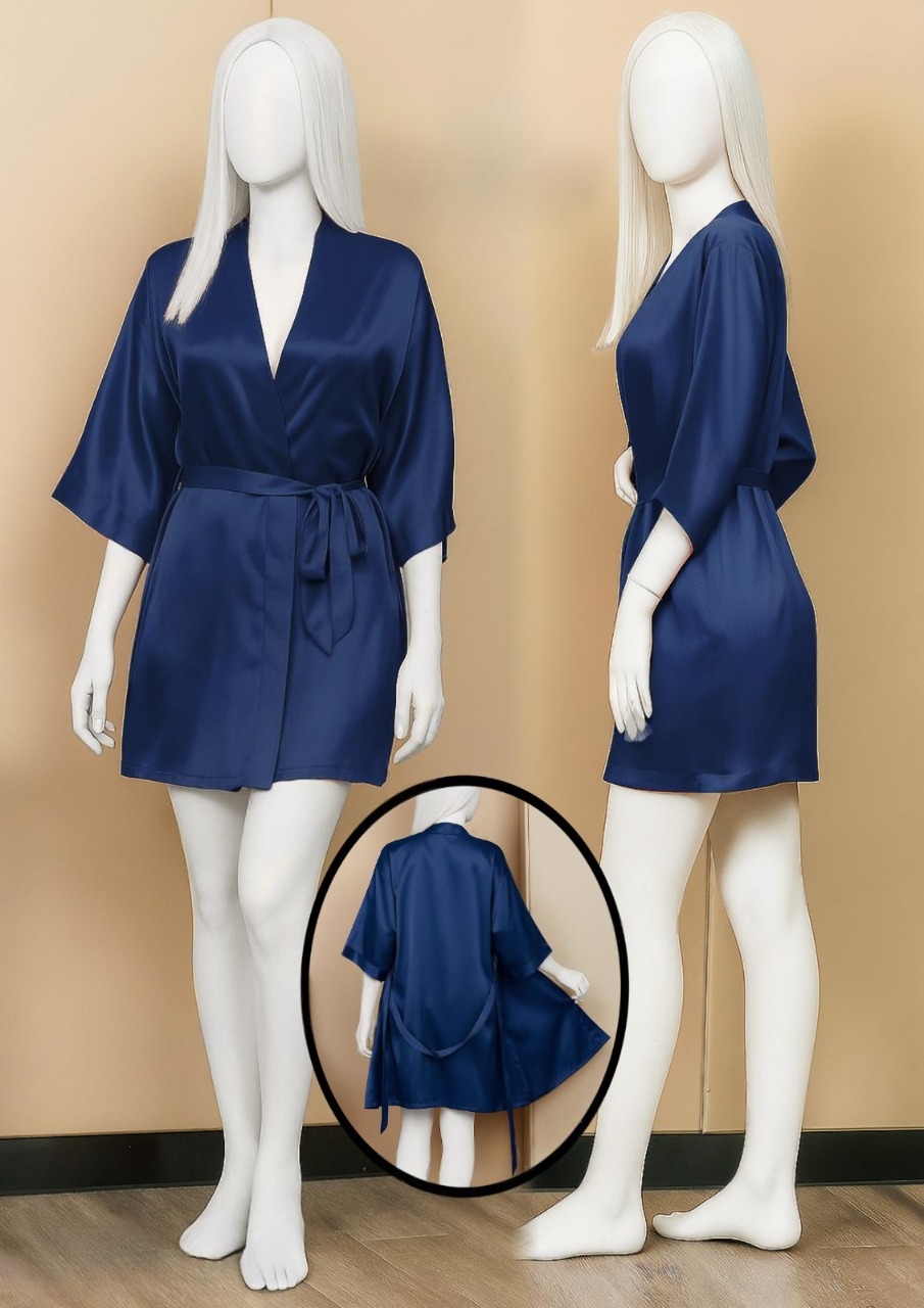 Satin Gown/Robe Short Length with Waist Tie (DC-1001) - Image 2