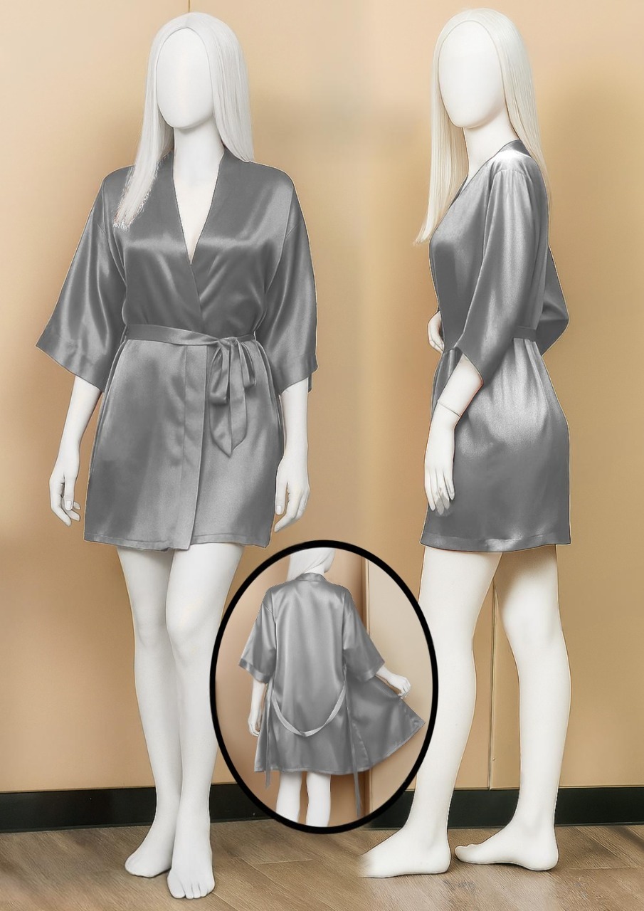 Satin Gown/Robe Short Length with Waist Tie (DC-1001) - Image 3