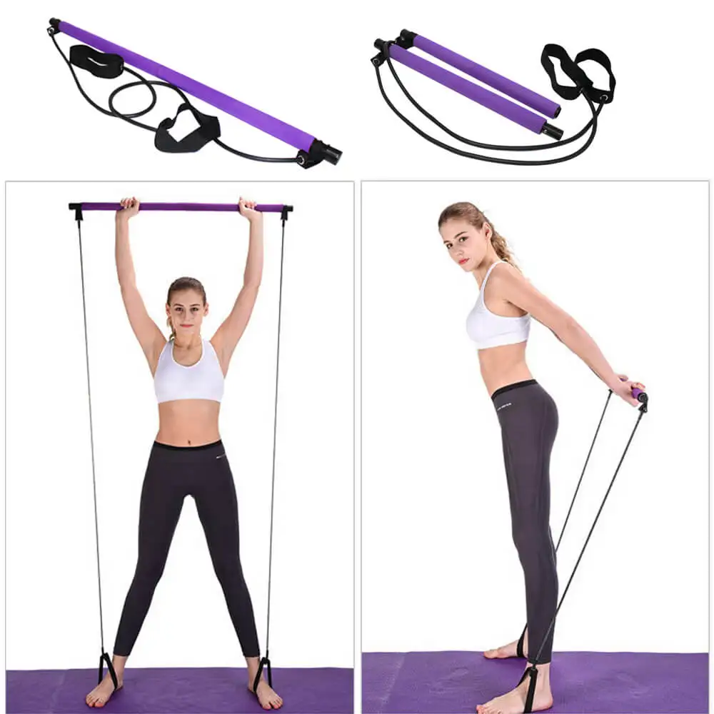 Portable Pilates Studio Yoga Gym Exercise Resistance Band Elastic Home Pilates Bar Stick Fitness Rope(Random Colours) - Image 2