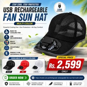USB Rechargeable Fan Sun Hat ( Multi color )