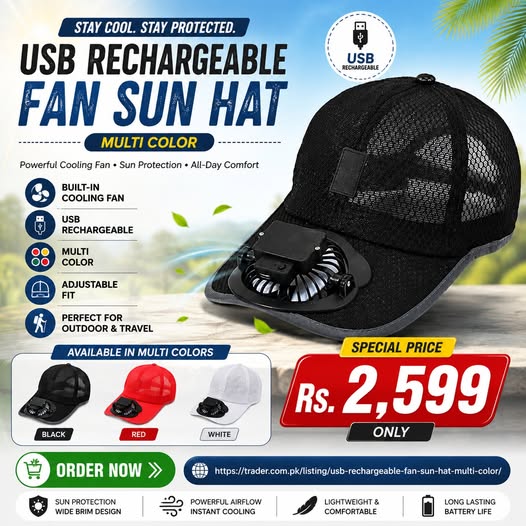 USB Rechargeable Fan Sun Hat ( Multi color )
