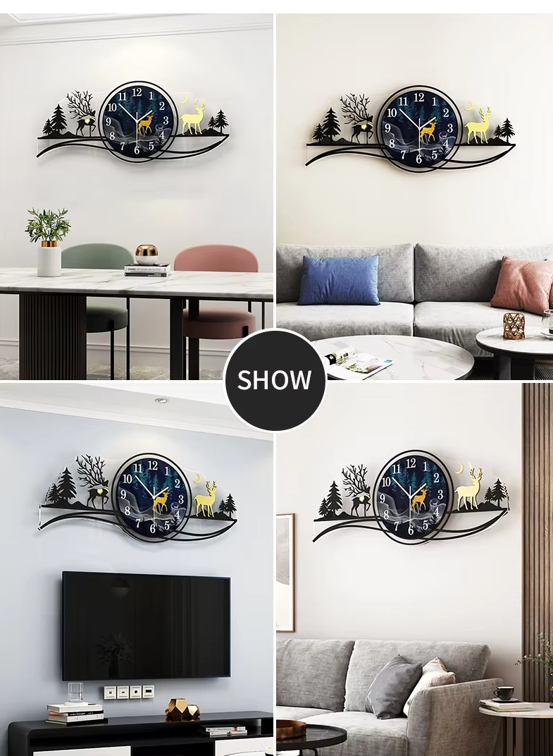 forest figure Deer 3d wood Wall clock blue jungle with light Fancy Clocks for Bedroom and Drawing Room(with light) - Image 5