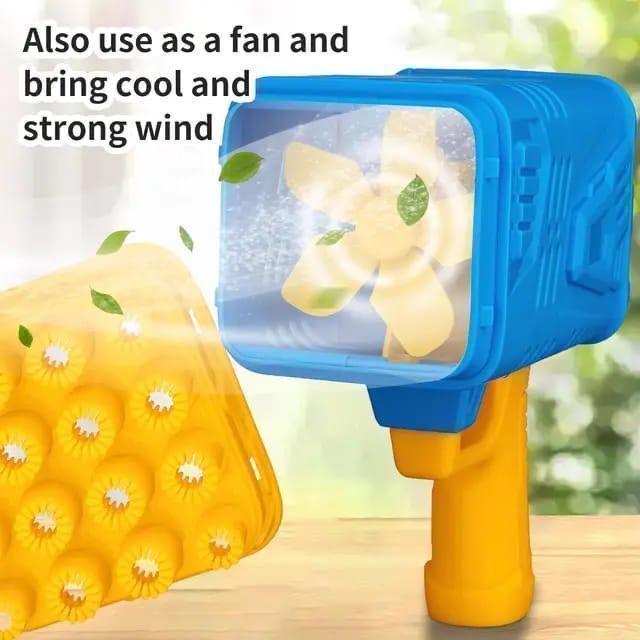 Blue Yellow Bubble Gun for Kids | Automatic Bubble Blaster Toy with Bubble Tray | Outdoor Summer Bubble Machine | Battery Operated Bubble Gun Pakistan - Image 4
