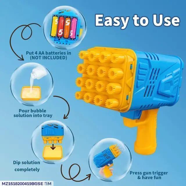 Blue Yellow Bubble Gun for Kids | Automatic Bubble Blaster Toy with Bubble Tray | Outdoor Summer Bubble Machine | Battery Operated Bubble Gun Pakistan - Image 6