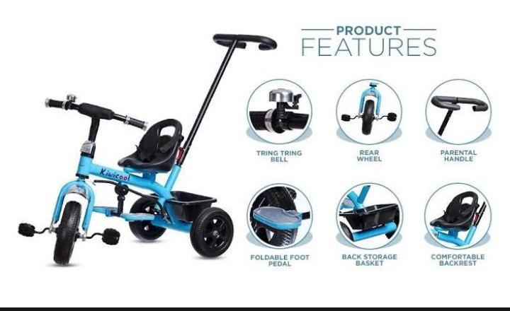 Blue Kids Tricycle with Front Basket & Seat - Image 2