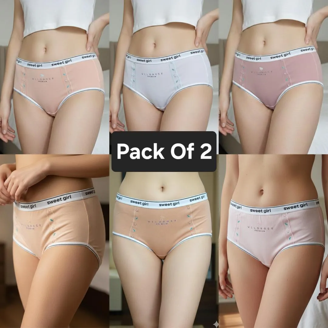 Sweet Girl Printed Brief Pack of 2 Pastel Colors | Soft, Comfortable Girls' Everyday Underwear