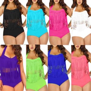 Plus Size Tassel Bikini for Women White High Waist | Stylish, Comfortable & Flattering Swimwear