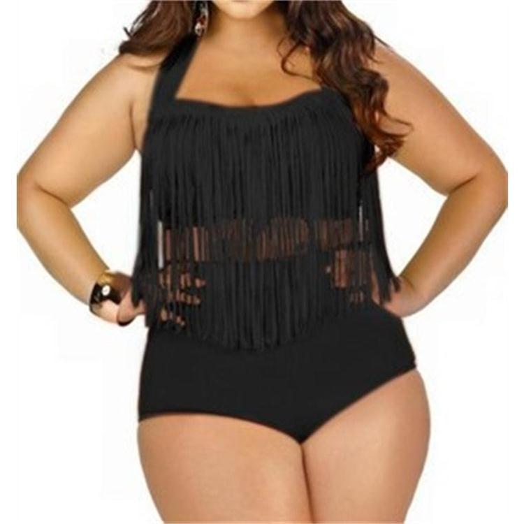 Plus Size Tassel Bikini for Women White High Waist | Stylish, Comfortable & Flattering Swimwear - Image 3