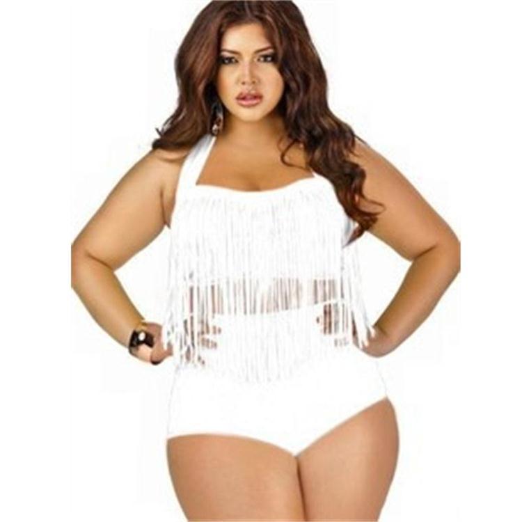 Plus Size Tassel Bikini for Women White High Waist | Stylish, Comfortable & Flattering Swimwear - Image 6