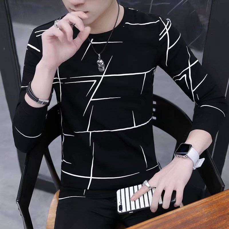 Men Korean Style Long Sleeve Graphic T-Shirt Casual Fashion for Men - Image 2