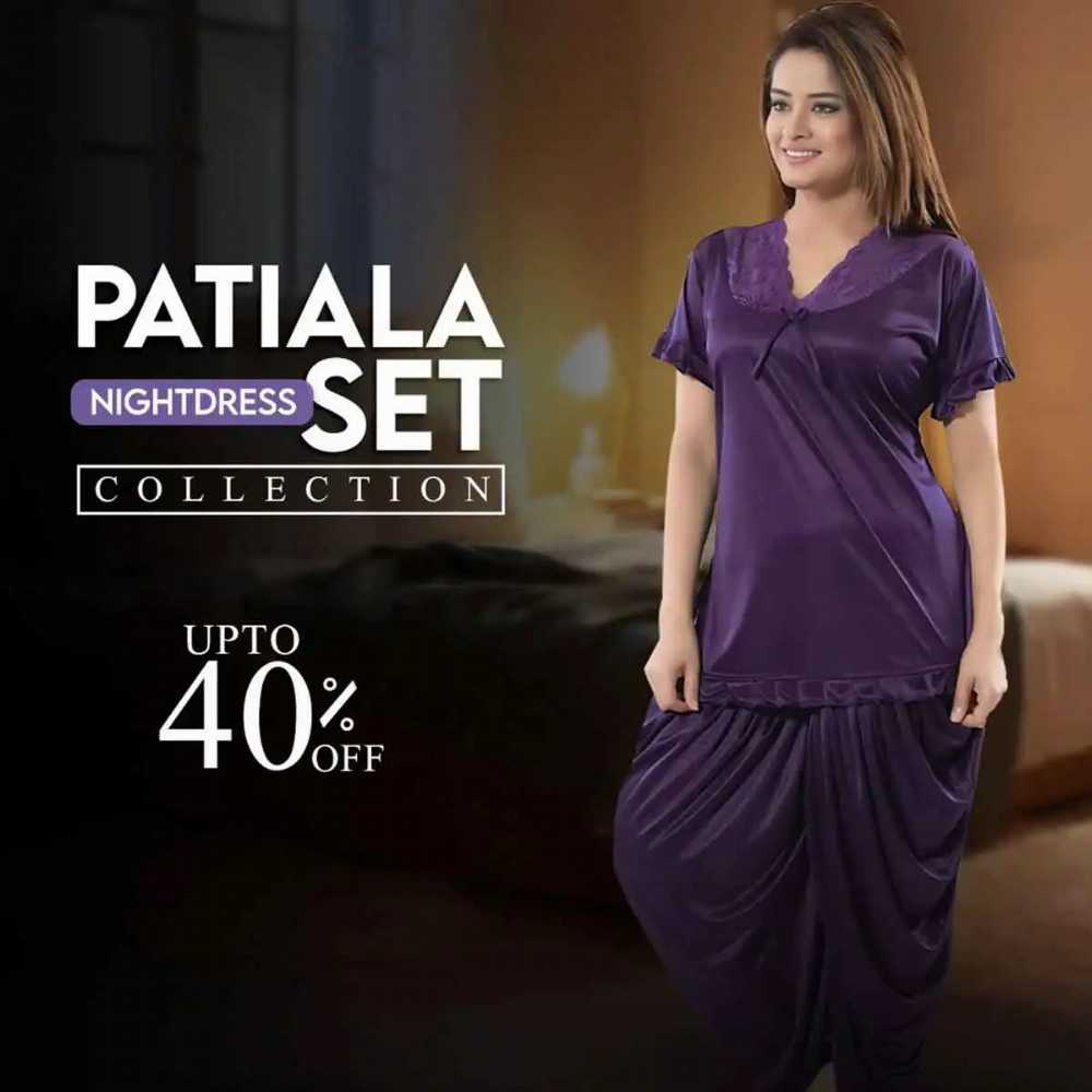 Women's Patiala Style 2-Piece Satin Night Suit - Image 2