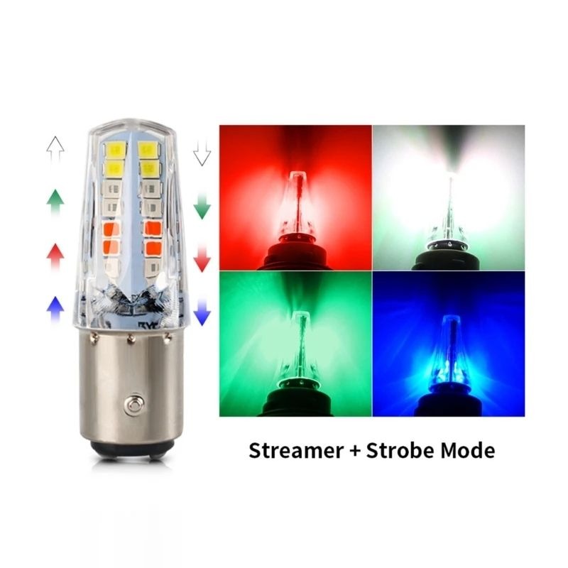 Pack of 2 Headlight & Backlight Bulb | Yellow/White Beam + Red/Blue Flasher | Universal for All Bikes - Image 2
