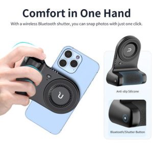 Phone Magnetic Grip for Android & iPhone with Detachable Bluetooth Shutter Remote – MagSafe Compatible Camera Handle for Selfies, Vlogging & Photography