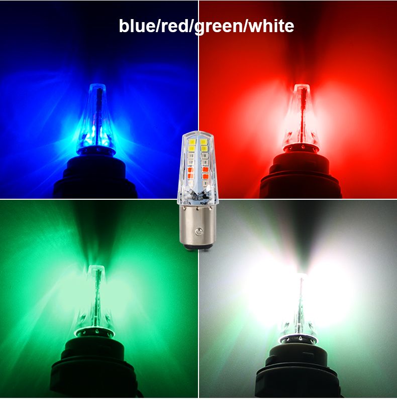 Pack of 2 Headlight & Backlight Bulb | Yellow/White Beam + Red/Blue Flasher | Universal for All Bikes