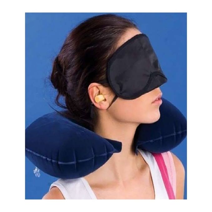 3 in 1 Combo Travel Kit of Neck Pillow, Eye Mask and Ear Plug (Random Colour) - Image 2