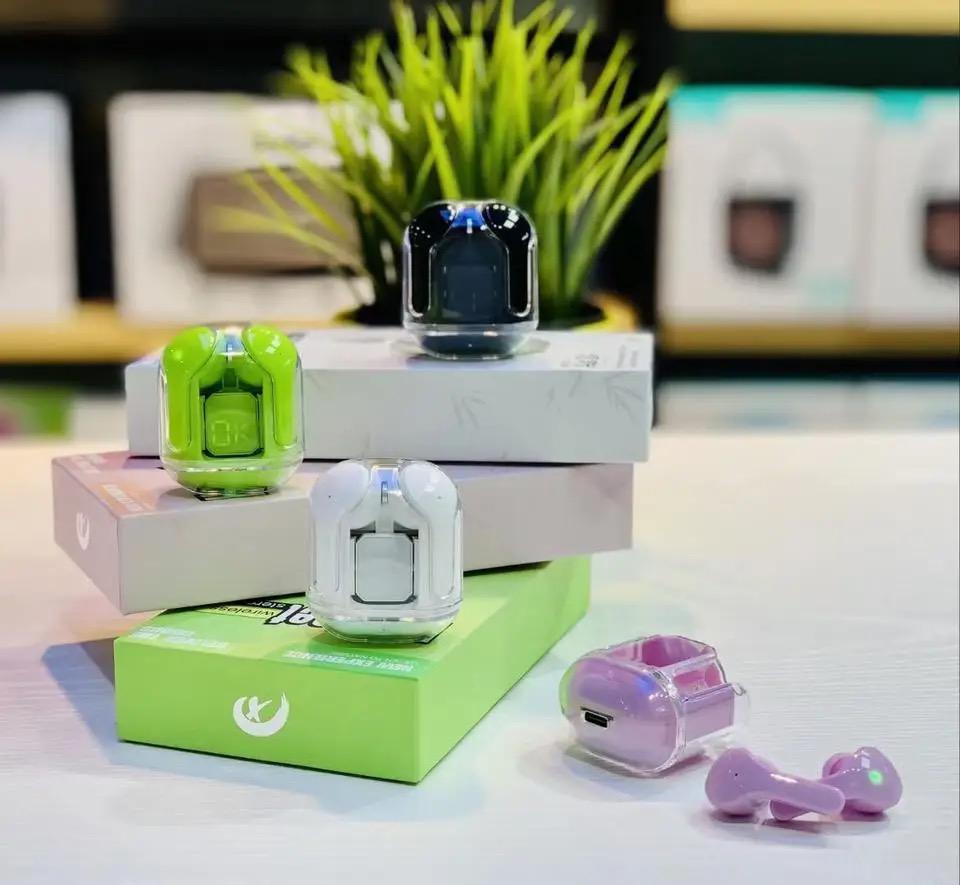 Air31 Earbuds Wireless Crystal Transparent body - with silicone pouch ( random color ) - Image 5
