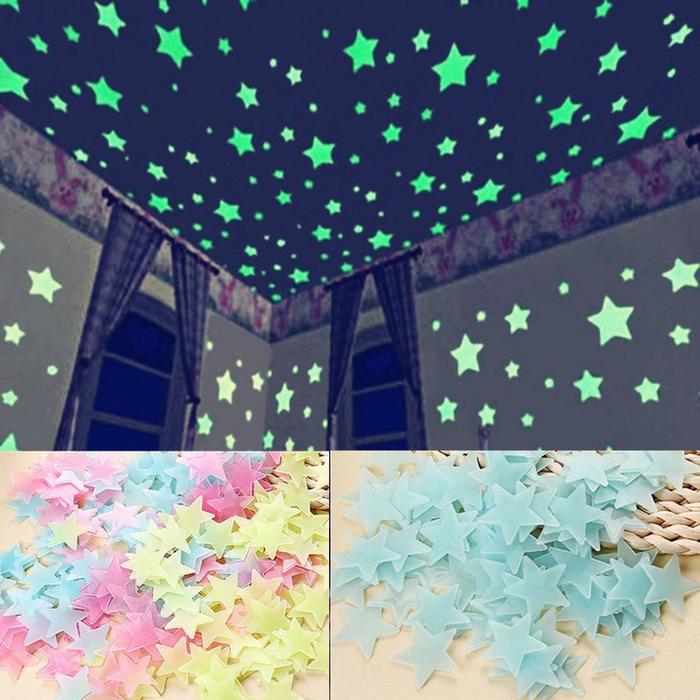 Pack of 100 - Multicolor 3D Glowing Star Night Dark Room Decor - Image 3