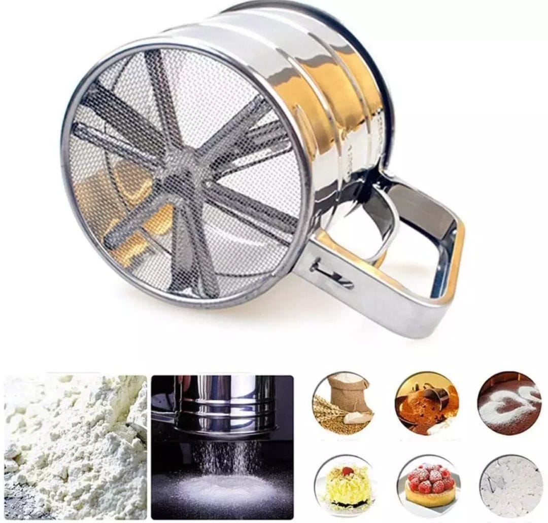 Flour Sifter, Stainless Steel Sifter for Baking, Double Layer Fine Mesh Baking Sifter, One Hand Press Crank Sifter for Powdered Sugar Shaker Duster, Flour Sieve Sifter for Baking Cakes - Image 4