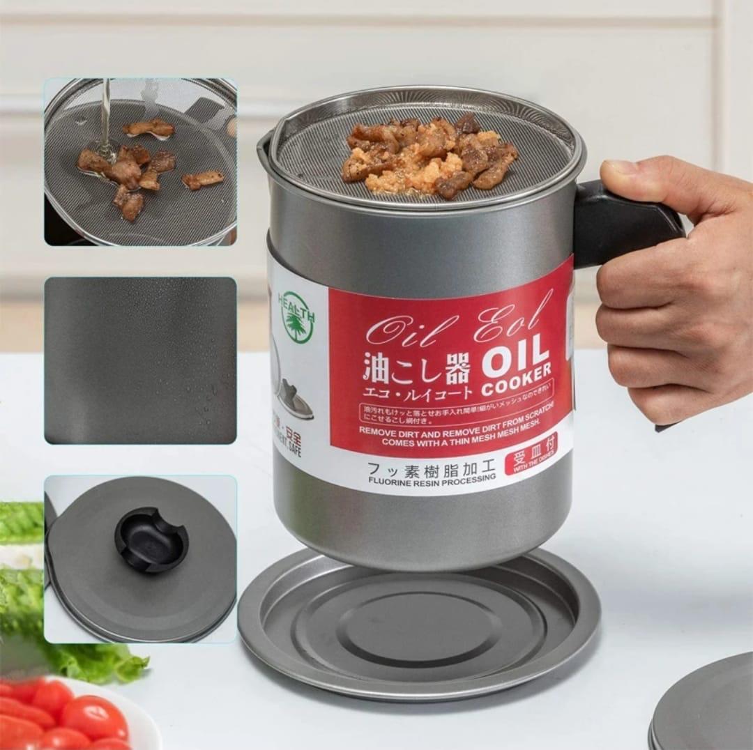 High Quality Fryer Oil Filter Pot Carbon Steel oilcan with Stainless Steel Kitchen Storage Jug Cooking Pot ( Without Box ) - Image 5