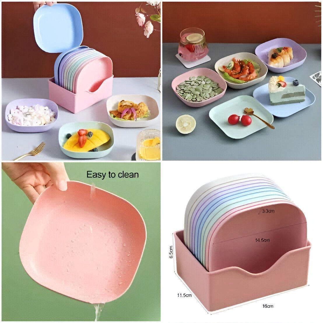 10pcs Plates Set With Holder (Random Colours) - Image 4