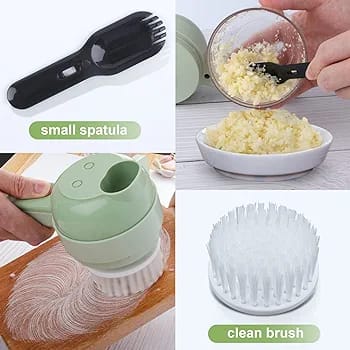 4 in 1 Handheld Electric Vegetable Cutter Wireless Food Processor for Garlic Pepper Chili Onion Celery Ginger Meat with Brush(random color ) - Image 2
