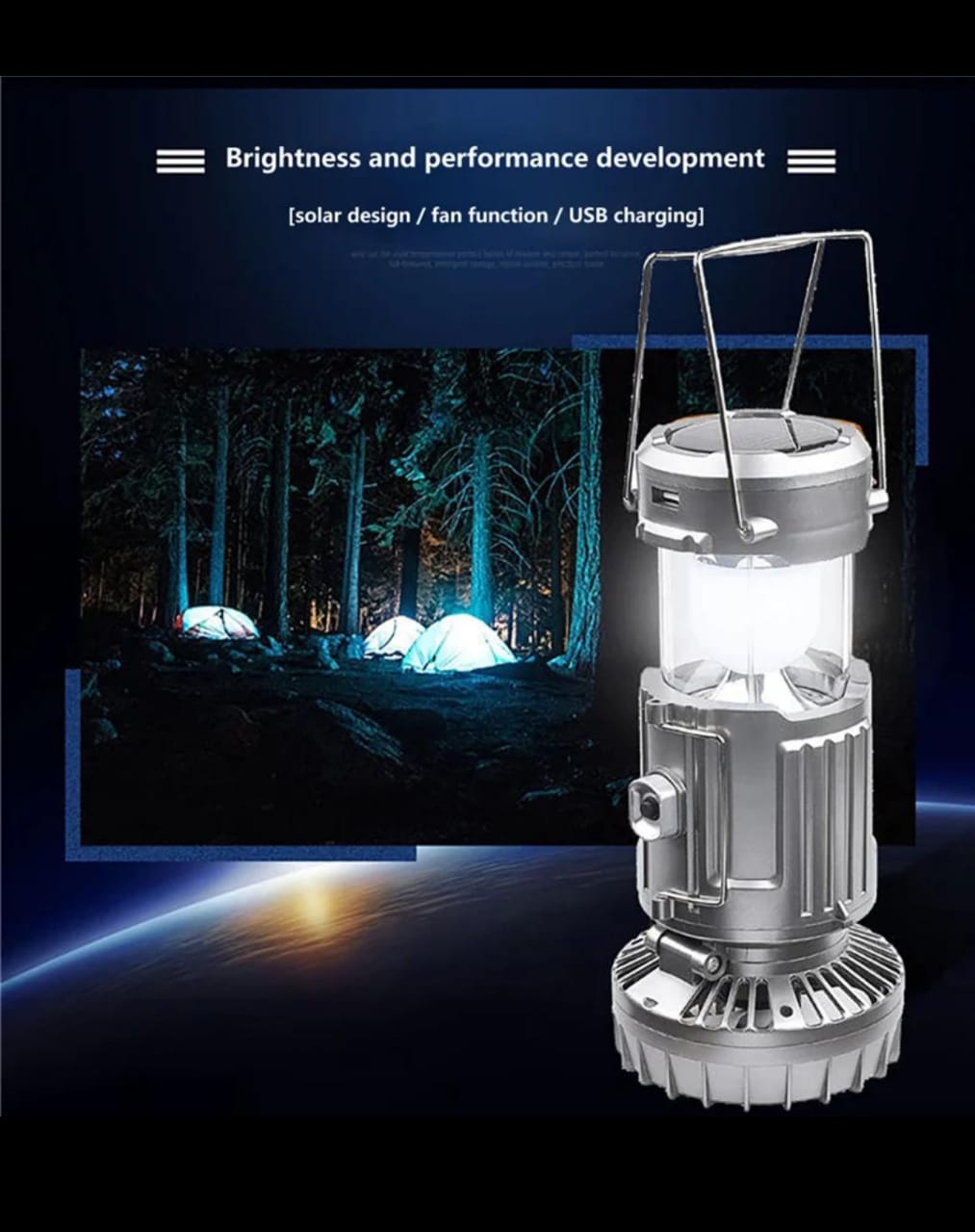6 in 1 portable outdoor LED camping lantern with fan solar charge rechargeable light energy saving tent lamp flashlight - Image 4