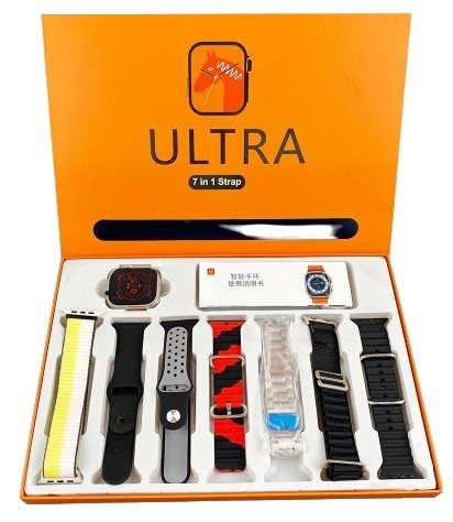 7-in-1 Ultra Smart Watch Advanced Multi-Feature Fitness Tracker with Heart Rate Monitor, Sleep Tracking, Bluetooth Calling, Sports Modes & More Random Color Straps - Smartwatch With 6 Silicone Stripes And 1 Metal Strip - Image 2