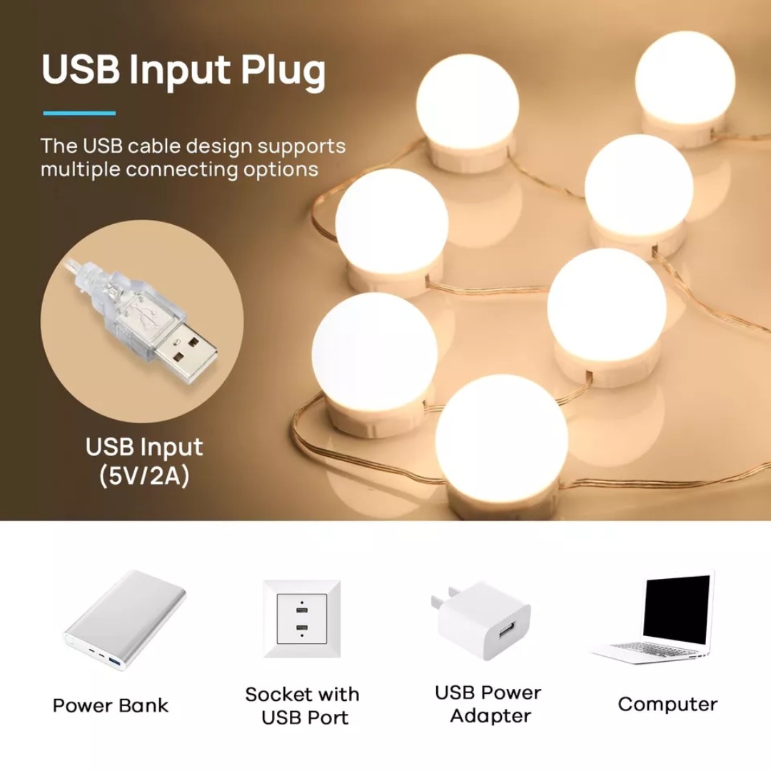Vanity Mirror Lights Usb Vanity Lights Makeup Lighting 10 Dimmable Light Bulbs - Image 2
