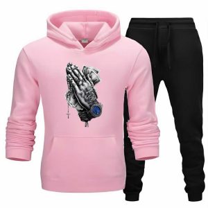New Arrival Dollar Hand Printed Pink Hoodie & Black Trouser Tracksuit for Women & Men – Thick Fleece Winter Wear