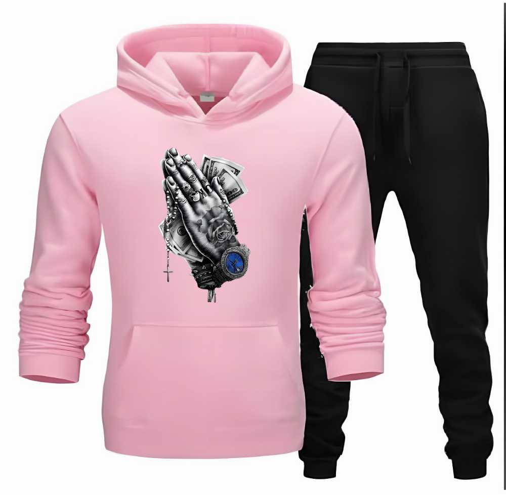 New Arrival Dollar Hand Printed Pink Hoodie & Black Trouser Tracksuit for Women & Men โ Thick Fleece Winter Wear
