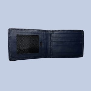 buffalo Leather Plain Wallet Men Short Wallet Purse Small Vintage Wallets Card Holder ( dark blue )