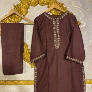 2pcs Stitched Suits 2 Pcs Elegant Women's Stitched Embroidered Linen Shirt And Trouser