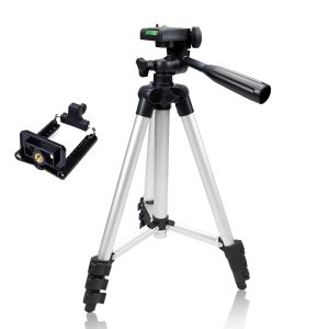Pack Of 03 3.5 Feet Adjustable Tripod Stand for Mobile Phones and Cameras with Mobile Holder, Portable DSLR Stand for Vlogging, Universal Silver Model 3110 and Bag