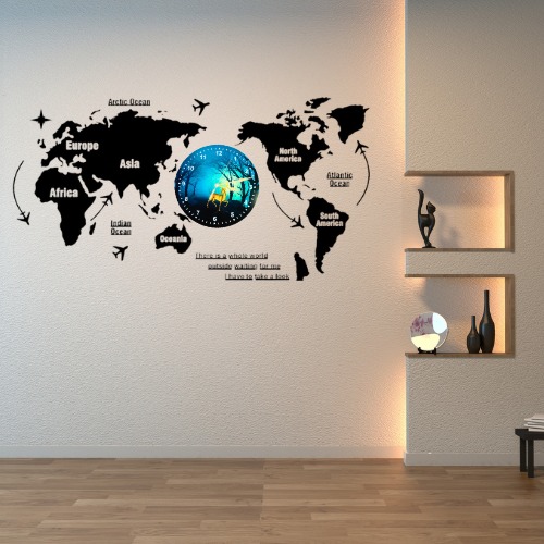 3D Wooden World Map With Esthetic Dial Wall Clock | Best Quality Wall Clock For Home Decor | Home Decor Clock 40 inch - Image 4
