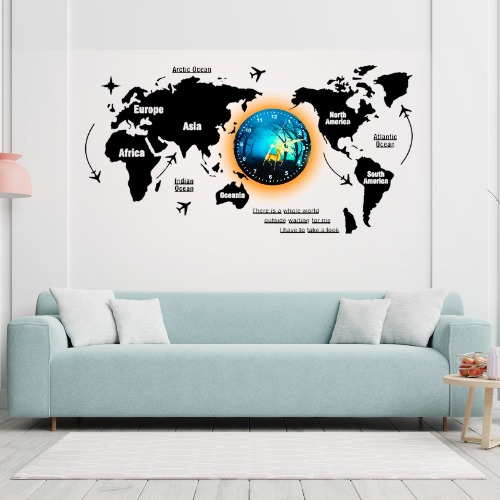 3D Wooden World Map With Esthetic Dial Wall Clock | Best Quality Wall Clock For Home Decor | Home Decor Clock 40 inch - Image 2