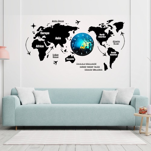 3D Wooden World Map With Esthetic Dial Wall Clock | Best Quality Wall Clock For Home Decor | Home Decor Clock 40 inch - Image 3