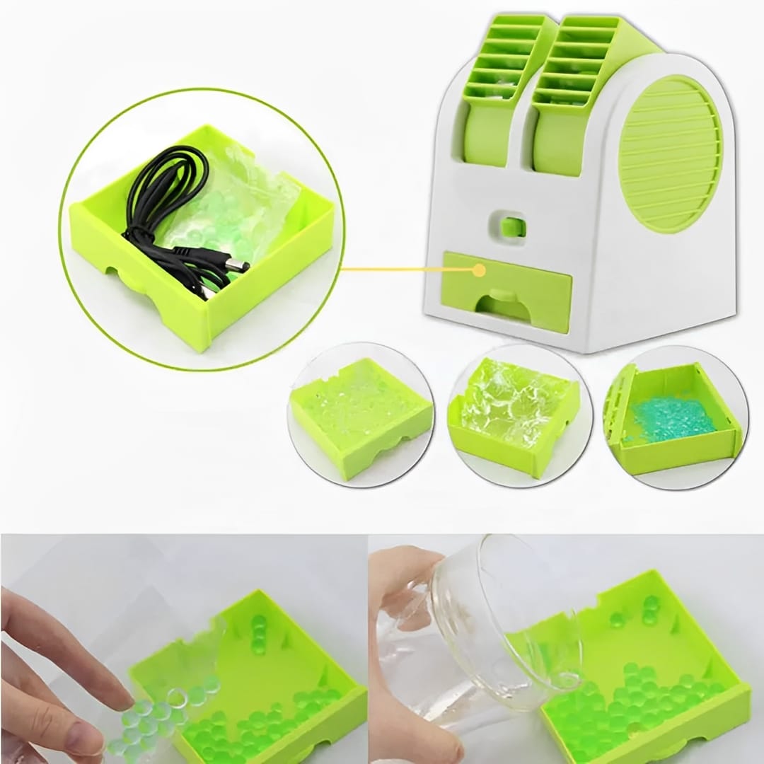 Portable Mini AC Air Cooler USB & Battery Operated | Dual Blower with Ice Tray - Image 3