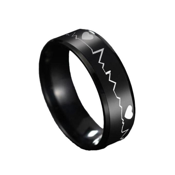 Pack Of 2 Unique heartbeat design charm Ring steenles Steel band rings For Unisex - Image 5