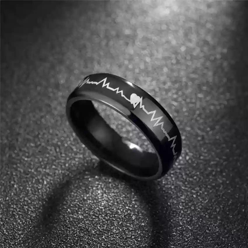 Pack Of 2 Unique heartbeat design charm Ring steenles Steel band rings For Unisex - Image 3