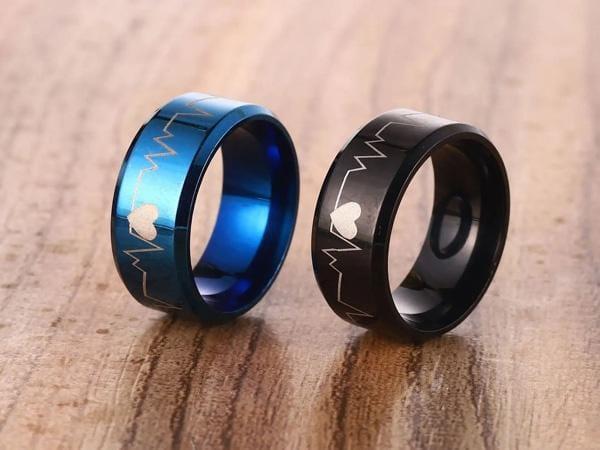 Pack Of 2 Unique heartbeat design charm Ring steenles Steel band rings For Unisex - Image 4