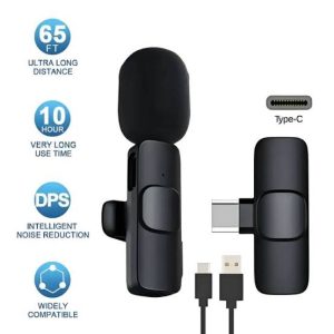 WIRELESS MIC K9 Single Microphone Mic Plug & Play USB Type C Plug Wireless Lavalier Microphone
