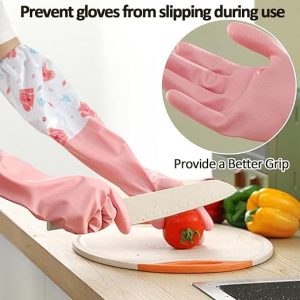 Long Reusable Dishwashing Gloves with Warm Fleece Lining  Extra Long Waterproof Rubber Cleaning Gloves, Anti-Slip, Heat Resistant for Kitchen, Laundry, and Household Use (Random Color)