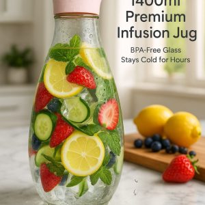 1400ml Hard Glass Water Jug with Lid Heat-Resistant Pitcher for Water, Juice, Iced Tea, Milk & Beverages