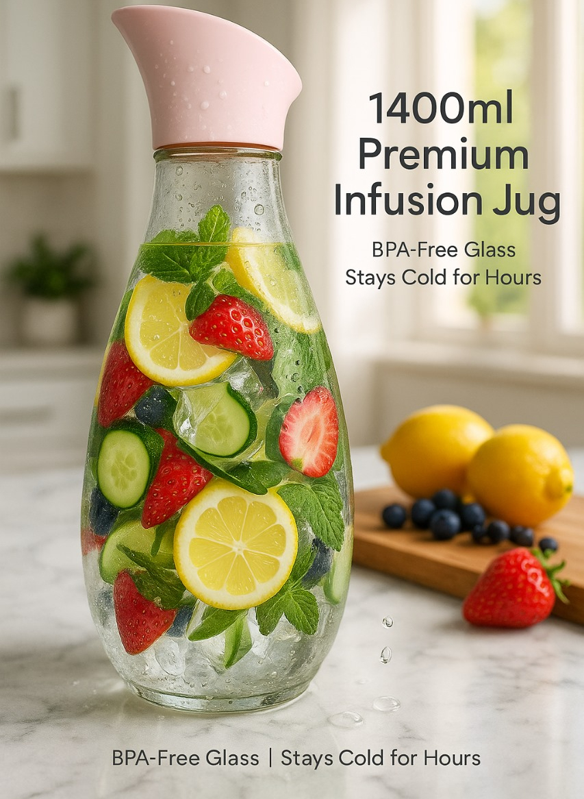 1400ml Hard Glass Water Jug with Lid Heat-Resistant Pitcher for Water, Juice, Iced Tea, Milk & Beverages