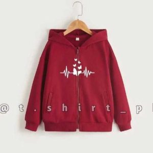 Classy Stylish Zipper Print Kangaroo Hoodie for Women & Girls | Long Sleeve Drawstring Winter Pullover Sweatshirt
