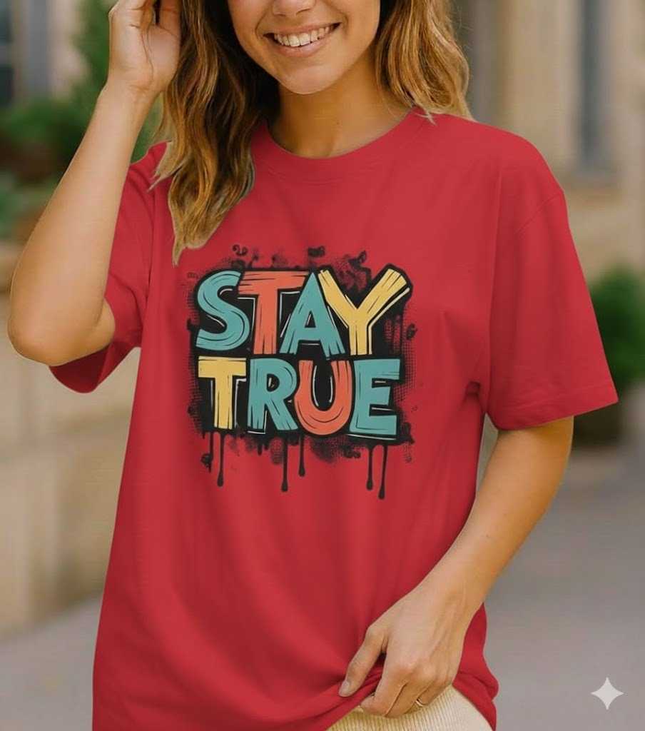 Stay True Summer DTF Printed T-Shirt for Women | Soft Cotton Round Neck Casual Graphic Tee