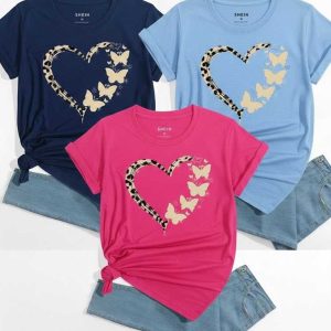 Cute Flower Heart Printed T-Shirt for Women – Soft Casual Summer Graphic Tee