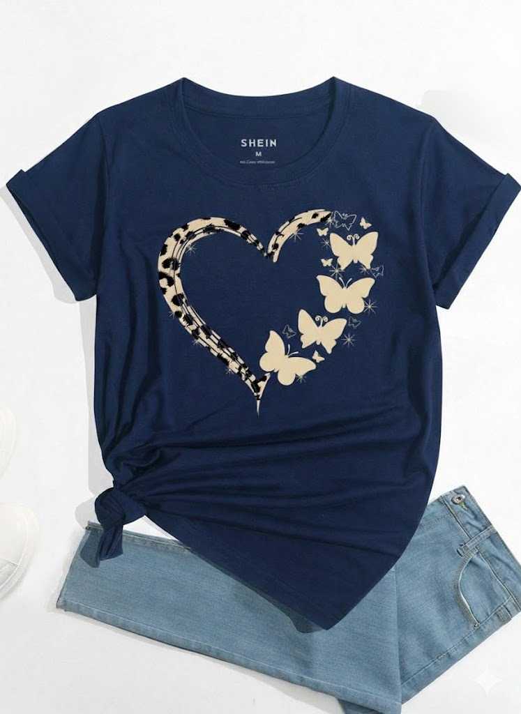 Cute Flower Heart Printed T-Shirt for Women – Soft Casual Summer Graphic Tee - Image 3